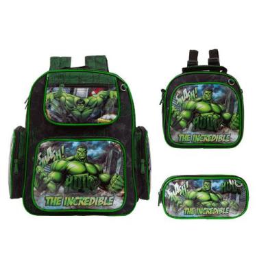 Imagem de Kit Mochila Infantil De Costa Hulk Lancheira Térmica Chenson