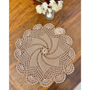 Imagem de Sousplat Bandeja Redonda 33CM Folha Torta Crochê Polipropileno Decorativo para Mesa Bege Artesanal