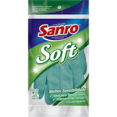Imagem de Luva de Limpeza Sanro Soft em Látex Antiderrapante Forrada com Algodão Tamanho Médio Verde São Roque