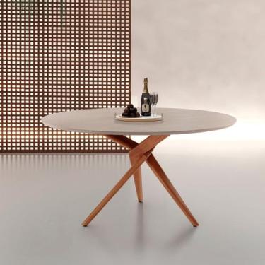 Imagem de Mesa Tampo Texturizado 135x135cm Madeira Maciça Hope Bege/Imbuia Marro