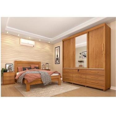 Imagem de Quarto Completo Roupeiro 3 Portas, Cama Casal e Mesa de Cabeceira Chic
