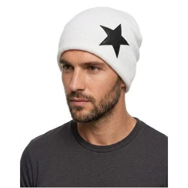 Imagem de Gorro de Lã Casual Branco Estrela Preta Touca de Frio Motoqueiro Entre