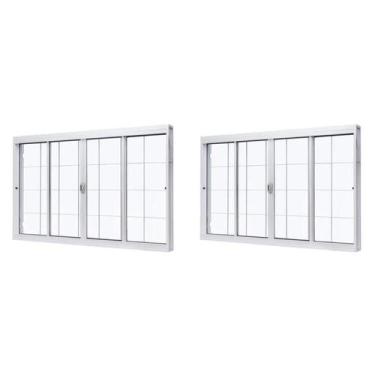 Imagem de Kit com 2 Janelas de Aço de Correr Central 100x150cm 4 Folhascom Grade