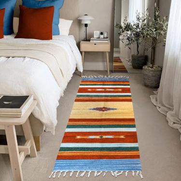 Imagem de 2 Tapete Quarto Kilim Original Algodão Beira Cama 60x180 M04 - IDEALIZ