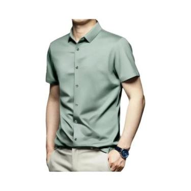 Imagem de Camisa Social Masculina Preta De Seda 5XL Manga Curta Sem Passar a Fer