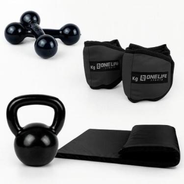 Imagem de Kit Aeróbico Caneleira + Colchonete +halter+ Kettlebell - One Life Spo