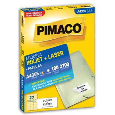 Imagem de Etiqueta Adesiva Pimaco Ink-Jet/Laser A4, A4355, Branca, 31X63.5, embalagem com 100 fls - 2700 Etiquetas, 874823