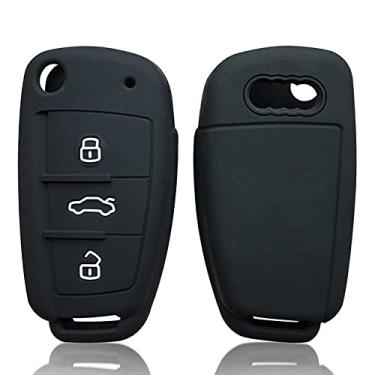 Imagem de YJADHU Porta-chaves de silicone masculino feminino porta-chaves dobrável tampa do porta-chaves do carro, adequado para Audi A3 A4 Tt A6 C6 Q2 B7 Q3 S3 RS3 2019 2020, somente preto