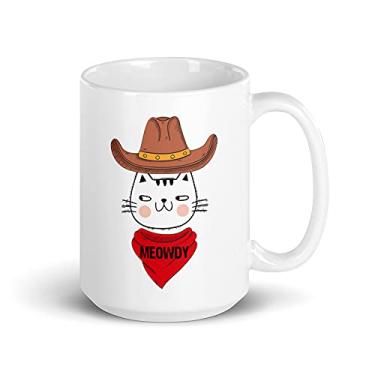 Imagem de Meowdy - Caneca branca brilhante divertida Mashup Between Meow and Howdy Cat Meme