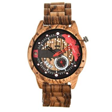 Imagem de Relógios de madeira para homens, relógios de pulso de quartzo, pulseira de madeira feita à mão, relógio luminoso de exibição de data de rolagem para presentes de pais masculinos, cáqui