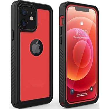 Imagem de Capa Diverbox para iPhone 12 à prova d'água, à prova de choque, poeira IP68, capa rígida integrada, protetor de tela embutido para iPhone 12, capa à prova d'água para iPhone 5,6 polegadas (vermelho)