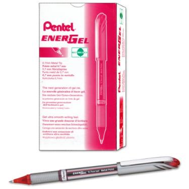 Imagem de Pentel Caneta de tinta gel EnerGel NV (0,7 mm), tampa de ponta média, ponta de metal, tinta vermelha, caixa com 12 (BL27-B)