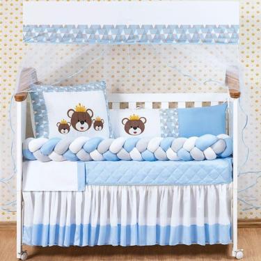 Imagem de Jogo Kit Berço Urso Trançado 12 Peças Menino Com Saia Box Azul Lançamento
