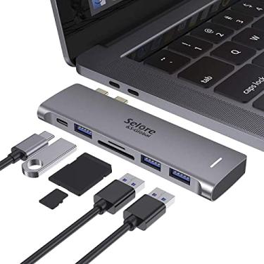 Imagem de Adaptador USB C para MacBook Pro/MacBook Air M1 M2 M3 2021 2020 2019 33.0 cm 38.1 cm 40.6 cm, Hub USB-C 6 em 1, acessórios MacBook Pro com 3 portas USB 3.0, leitor de cartão USB C para SD/TF e porta