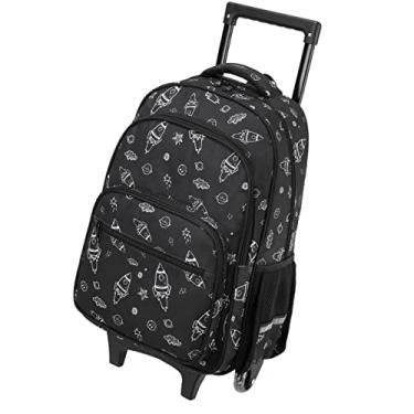 Imagem de Mochila Rolante para Crianças, VASCHY Mochila Escolar Resistente à água com Rodinhas para Meninos Meninas,Foguete