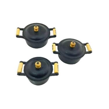 Imagem de Jogo 3 Caçarolas De Ferro Fundido Alça Madeira Tampa Ferro