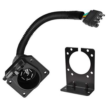 Imagem de BlueFire Adaptador de reboque plano de 4 vias para lâmina redonda de 7 vias com suporte de montagem, conector elétrico de 4 pinos para 7 pinos para RV, caminhão, carro