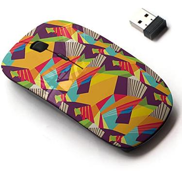 Imagem de Mouse sem fio 2.4G com design de padrão bonito para todos os laptops e desktops com nano receptor - design de padrão de mosaico geométrico decorativo