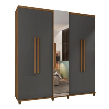 Imagem de Guarda-Roupa Casal Com Espelho RV Móveis 5 Portas Munique Cinamomo/Grafite