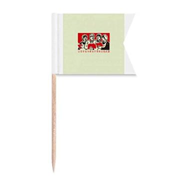 Imagem de Bandeiras de palito de dente acadêmico de propaganda educacional vermelha chinesa para marcação de rotulagem para bolo de festa prato de queijo