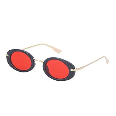 Imagem de Óculos de sol ovais pequenos da moda para mulheres vintage hip hop óculos de sol masculinos retro punk óculos uv400 tons gafas, preto vermelho, sem estojo