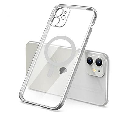 Imagem de Capa de carregador magnético sem fio de chapeamento fashion para iphone 14 13 12 11 pro xs max x xr 7 8 plus capa transparente de silicone, prata, para iphone 14 pro