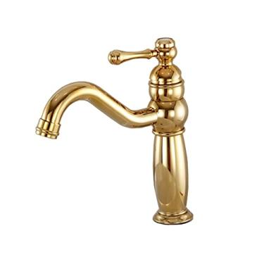 Imagem de LIDON Torneiras de banheiro torneira de água quente e fria torneira da pia do banheiro furo único latão antigo torneira da pia do banheiro torneira antiga torneira do banheiro latão ouro, antigo (cor: ouro)