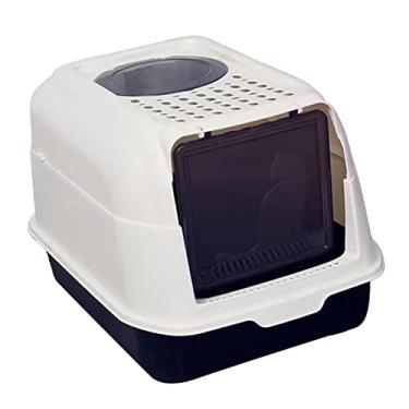 Imagem de Ioensy Caixa de areia fechada para gatos Caixa de areia para gatos Bandeja de areia para gatos dobrável grande destacável com porta laterais altas Lixeira, Preto