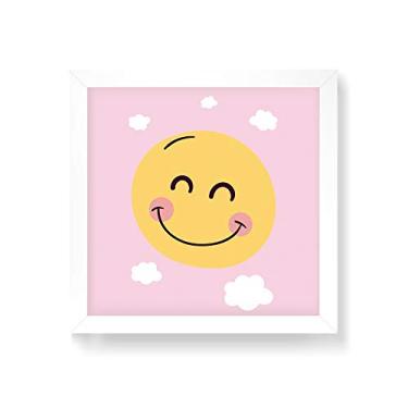 Imagem de Arte Maníacos Quadro Decorativo Sol Sorriso Fundo Rosa - 50x50cm (Moldura em laca branca)
