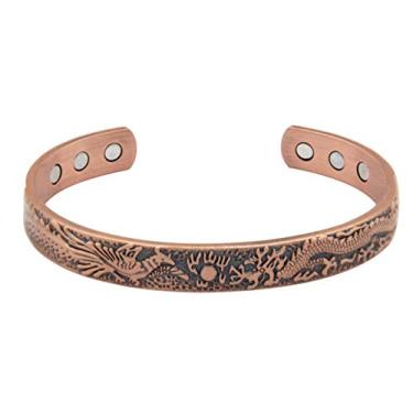 Imagem de Pulseira magnética EXCEART 1PC com ímã de bronze vermelho personalidade, bracelete vintage de dragão fênix, bracelete de cobre vermelho unissex, bracelete de energia magnética para mulheres homens e mulheres