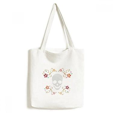 Imagem de Bolsa de lona com ilustração de caveira de flor bolsa de compras casual bolsa de mão