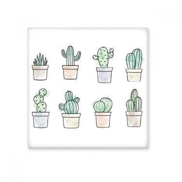 Imagem de Estampa de suculentas de cacto em vaso ilustração de planta cerâmica azulejo brilhante decalque decorativo de tijolos vitrificados