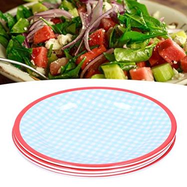 Imagem de LZKW Conjunto de pratos de salada, pratos de sobremesa à prova de queda para sobremesas para colocar frutas para lanches para bolos (grade azul claro)