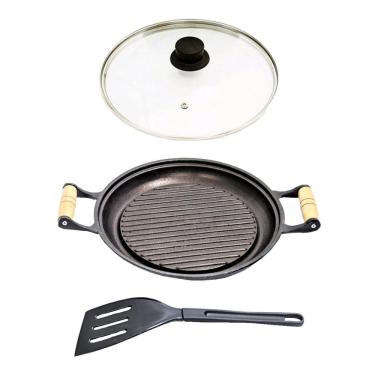 Imagem de Chapa Grill Redonda Antiaderente Alça T/V 23x23cm e Espátula