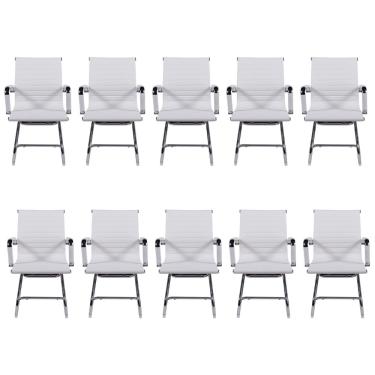 Imagem de Kit 10 Cadeiras Escritório Esteirinha Eames Branca Fixa