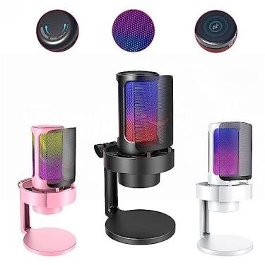 Imagem de Microfone RGB Condensador Com Conector De Monitoramento De Fone De Ouvido USB Profissional Controle De Luz Gamer Para Computador Jogos Transmissao Ao Vivo Plug And Play Cor Sortida - TOMATE