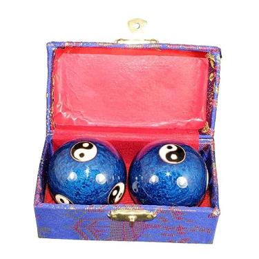 Imagem de YIJU 2x Bolas de Massagem Baoding Balls com Caixa de Armazenamento Presente Portátil Alivia Rigidez Relaxamento Exercício Chinês Handebol para Pais Idosos, Gossip Blue