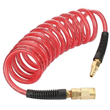 Imagem de YOTOO Mangueira de ar de recuo de poliuretano reforçado com diâmetro interno de 0,6 cm de diâmetro interno por 3 m de comprimento, resistente e flexível mangueira de compressor de ar com restritor de curva, acoplador e plugue rápido industrial giratório de 0,6 cm, vermelho