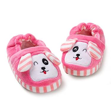 Imagem de Csfry Pantufas de pelúcia macias para bebês meninas com desenho quente para inverno, Pink Dog, 11-12 Little Kid