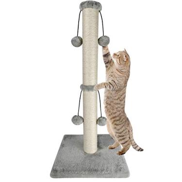 Imagem de Dimaka Arranhador para gatos, arranhador para gatos grandes com bola de brinquedo, sisal natural branco e cinza (árvore vertical)