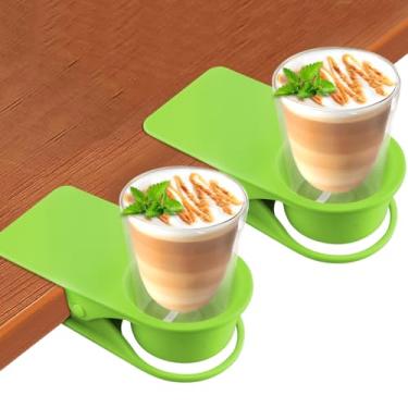 Imagem de 2 peças de clipes de suporte de copo de bebida, Kalolary Suporte de copo de borda de mesa, clipe de suporte de caneca de café, clipe de suporte de copo de garrafa de mesa versátil clipe de copo lateral de mesa para casa, escritório e escola (verde)
