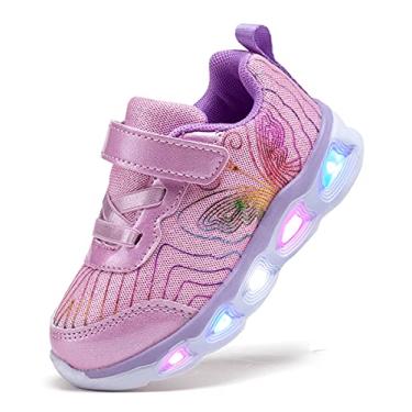 Imagem de SINOSKY Tênis infantil infantil com luzes de LED, Rosa choque, 7 Toddler