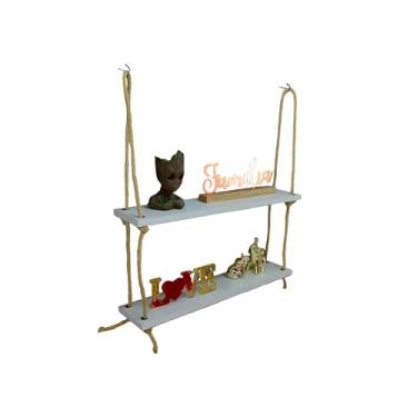 Imagem de Prateleiras Madeira Pinnus Com Corda Sisal C/2 Sala 55x12cm (Branco)