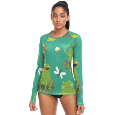 Imagem de KLL Camiseta feminina Cute Frogs Green para caminhada, camisetas atléticas de secagem rápida, Sapos fofos verdes, M