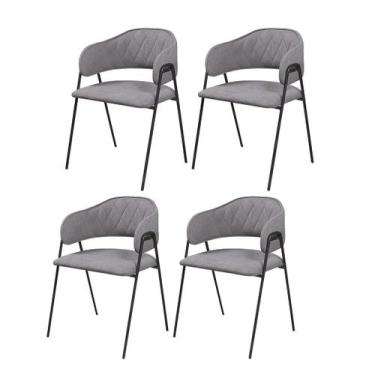 Imagem de Conjunto 4 Cadeiras De Jantar Veneza No Linho Cinza E Metal Preto - Cm
