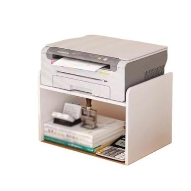 Imagem de GRFIT Suporte de impressora, prateleira, mesa, escritório, copiadora, prateleira elevada, prateleira de armazenamento dupla, várias camadas, pequena estante de livros, impressora de mesa (cor: branco)