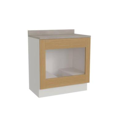 Imagem de Balcão para Forno de Embutir 80cm Arizona Cabecasa Madeiramadeira Branco/figueira