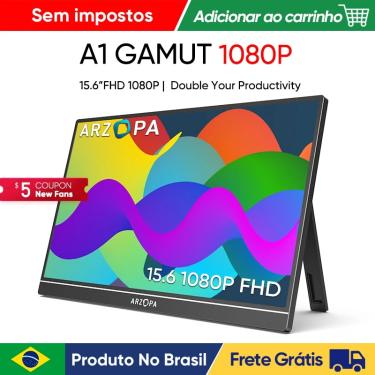 Imagem de [produto no brasil] NOVO ARZOPA 15.6 inch Monitor Portátil FHD 1080P IPS USB-C Mini-HDMI Segunda