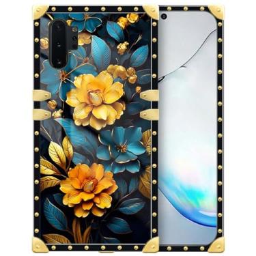 Imagem de Yuning419 Capa compatível com Samsung Galaxy Note 10 Plus, Golden Flowers Note 10 Plus, capa para meninas, capa protetora quadrada de luxo TPU macio à prova de choque rígida PC traseira para Galaxy