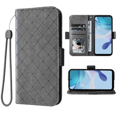 Imagem de Furiet Compatível com Motorola Moto G 5G 2023 capa carteira alça de pulso cordão e suporte de cartão flip de couro acessórios de celular capa para celular MotoG G5G G5 mulheres homens cinza